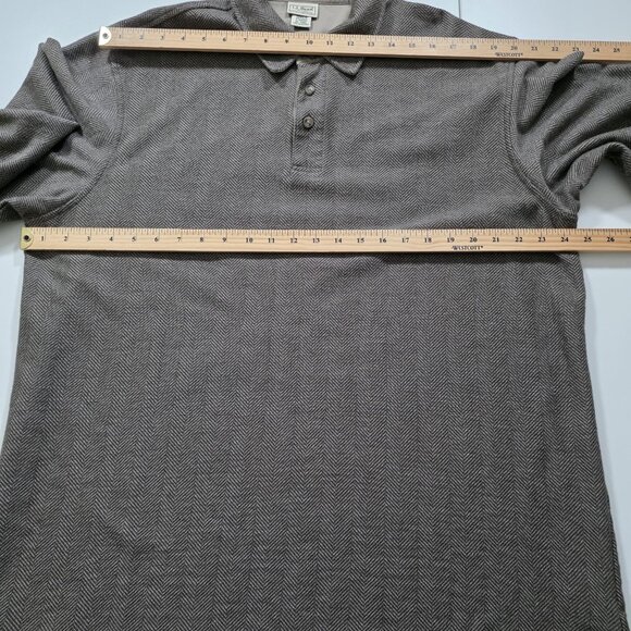 Vtg L.L. Bean Polo Shirt Men XL Tall Beige Herringbone LS Buttons Collar Cottage - Picture 6 of 16